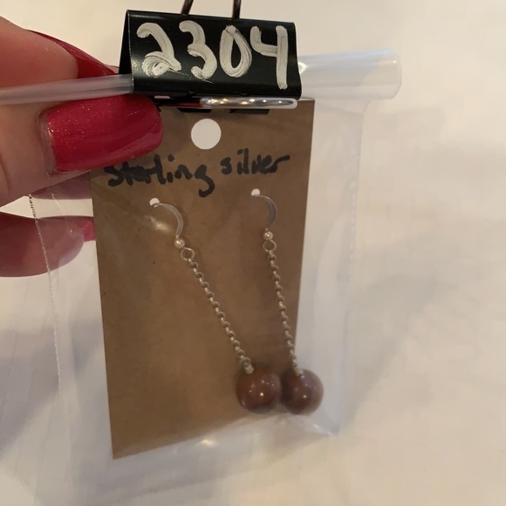 Sterling silver Amber stone ball drop delicate - Picture 7 of 7